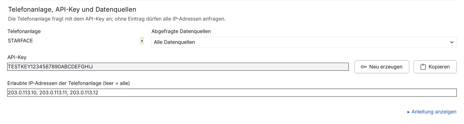 Karte Telefonanlage mit der Anleitung für die STARFACE.